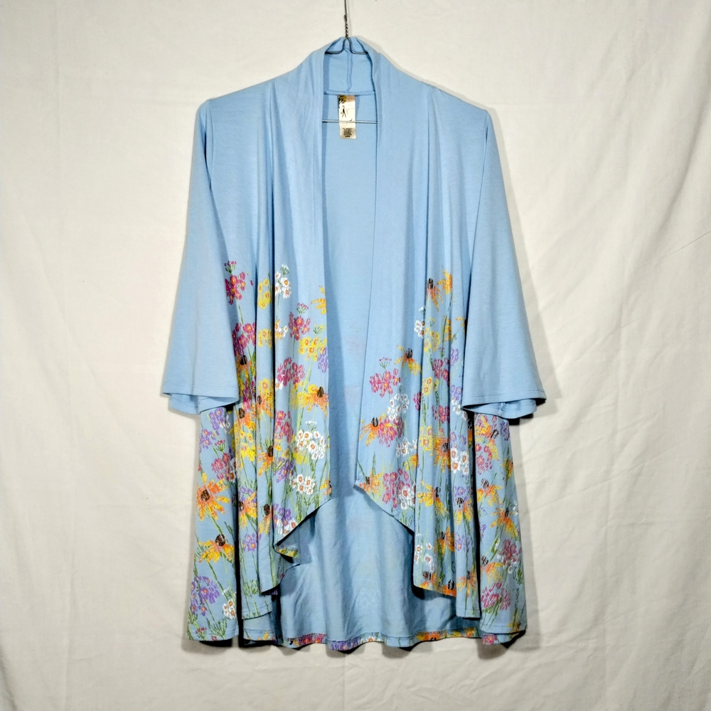 A Walk In The Park Blue Floral Open Front Kimono Cardigan Coastal Grandma Spring